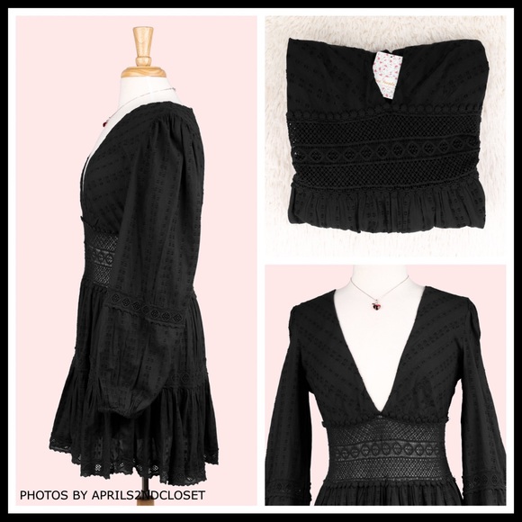 FREE PEOPLE BOHO LONG SLEEVES MINI DRESS A3C - Picture 13 of 16